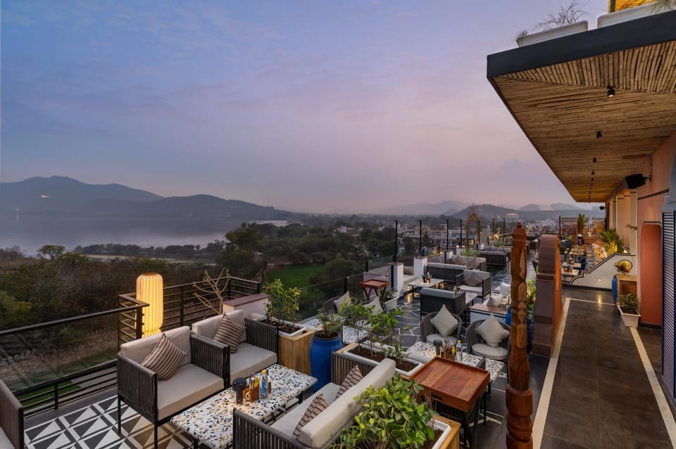 Property building, Patio, Restaurant/places to eat, Day, Natural landscape, View (from property/room), Balcony/Terrace, Balcony/Terrace, Lake view, Mountain view, Sea view