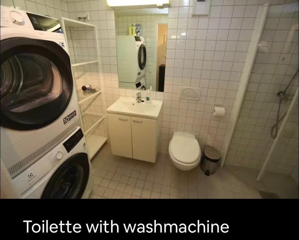 Shower, Toilet, Bathroom, washing machine, dryer