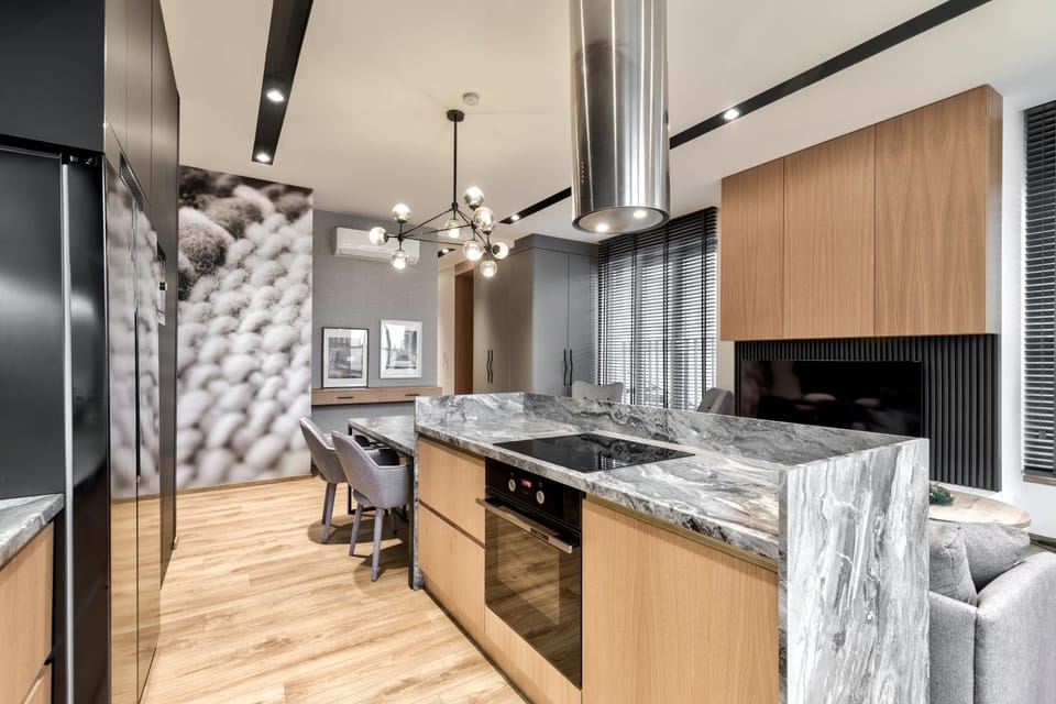Kitchen or kitchenette, stove