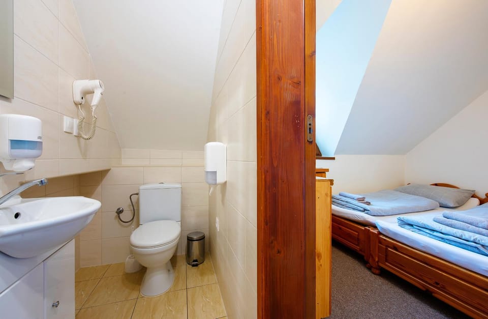 Toilet, Bed, Bathroom, Photo of the whole room, Bedroom, towels