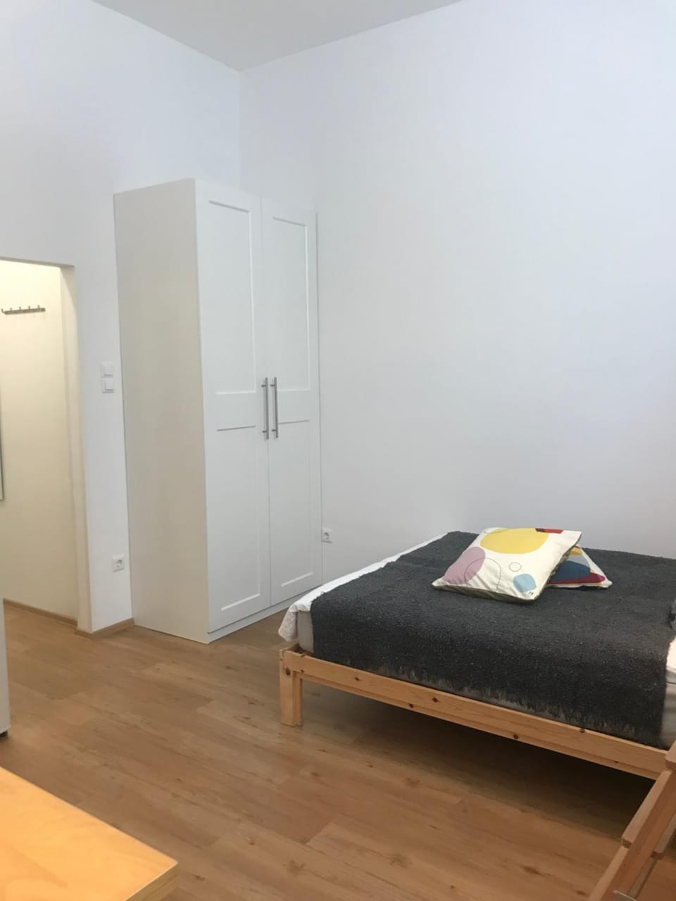 Bed, wardrobe