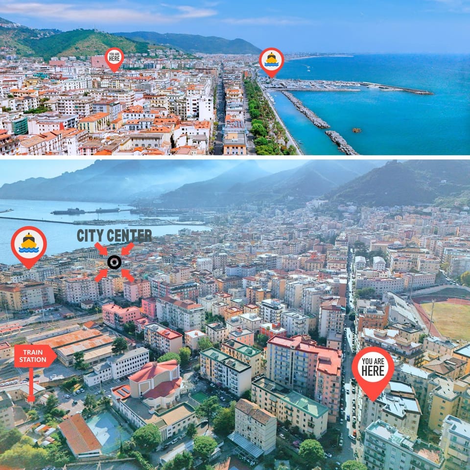 Nearby landmark, Neighbourhood, Bird's eye view, Text overlay, City view, Location