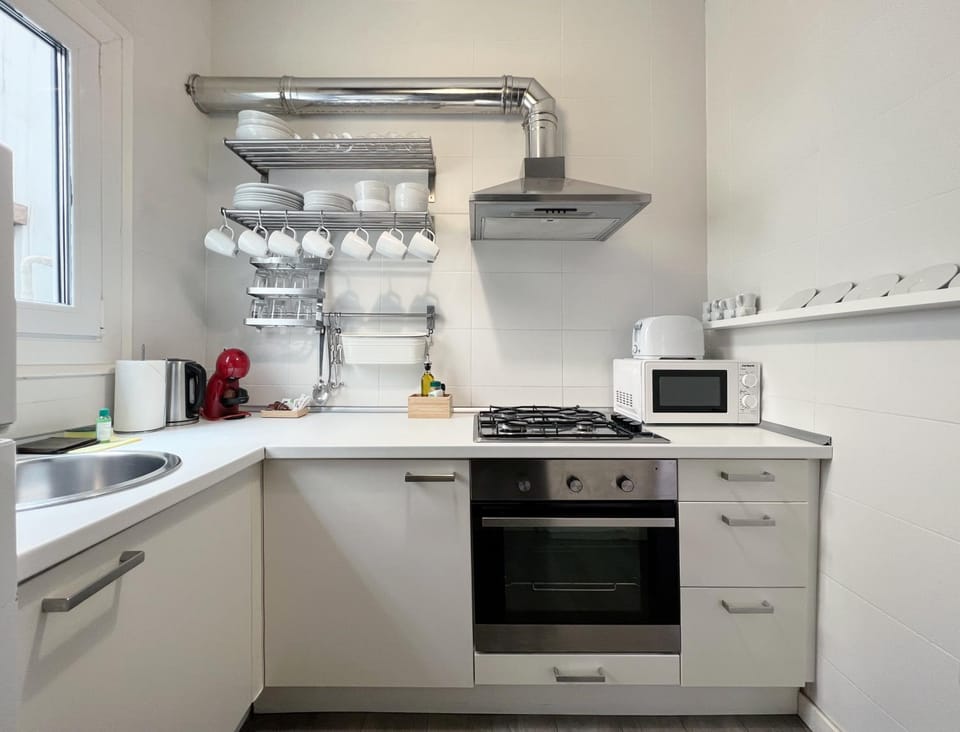 Kitchen or kitchenette, stove
