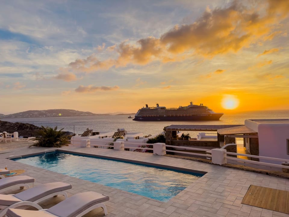 Pool view, Sea view, Swimming pool, Sunset