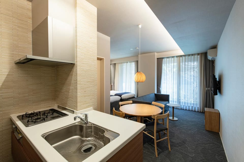 Kitchen or kitchenette, Living room, Seating area, stove