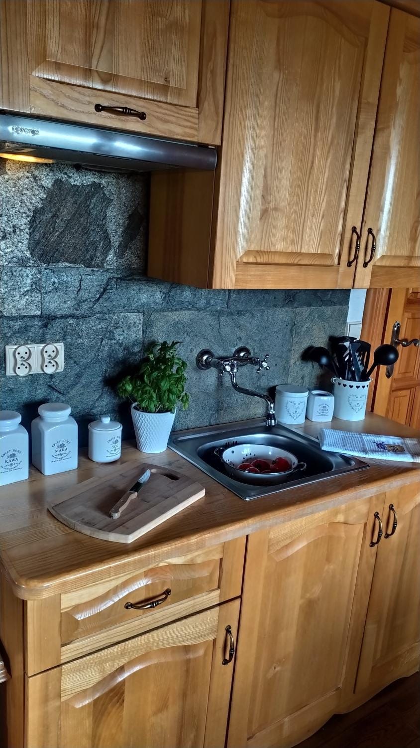 Kitchen or kitchenette, stove