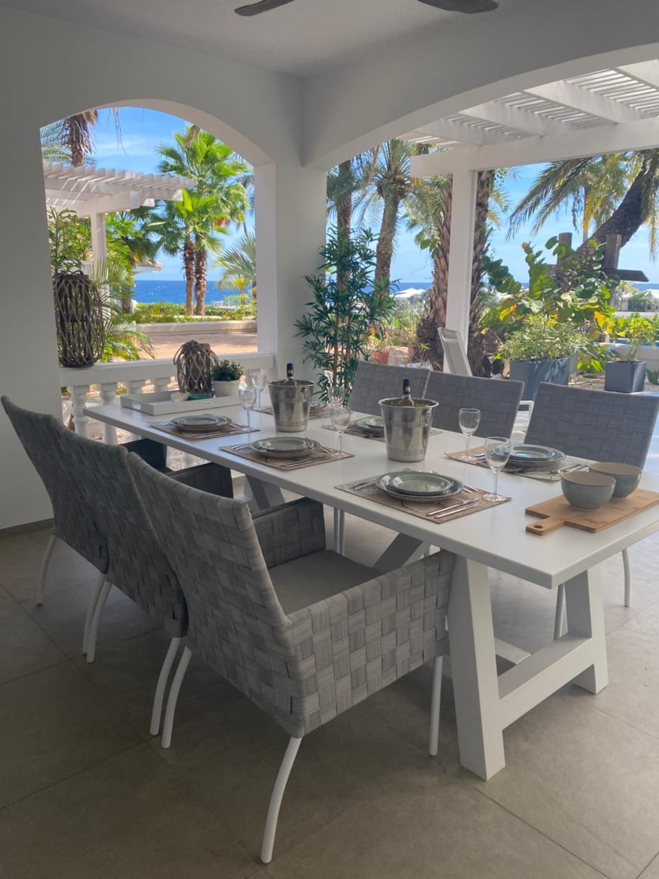Patio, Garden, Seating area, Dining area, Sea view