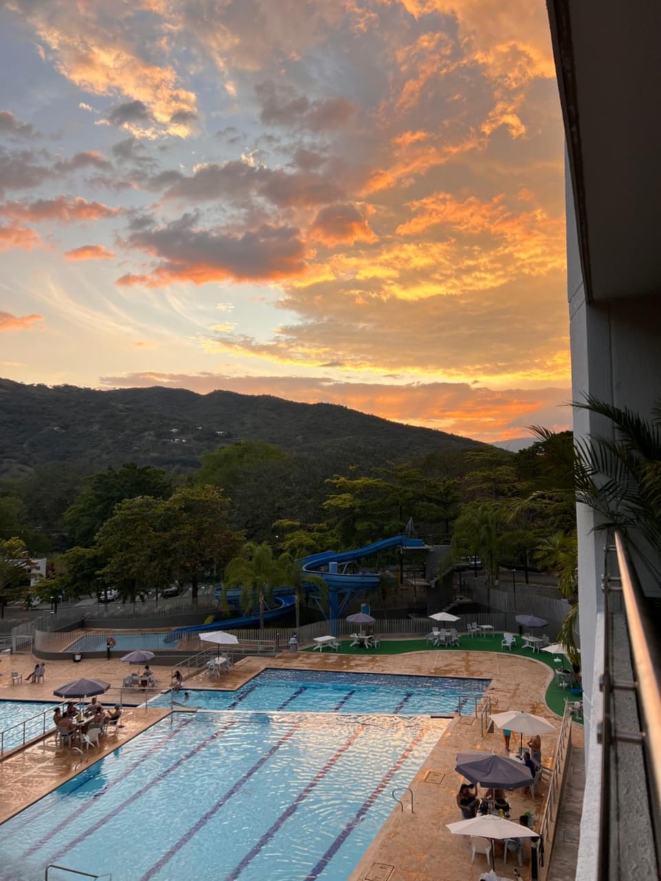 Mountain view, Pool view, Swimming pool, Sunset, sunbed