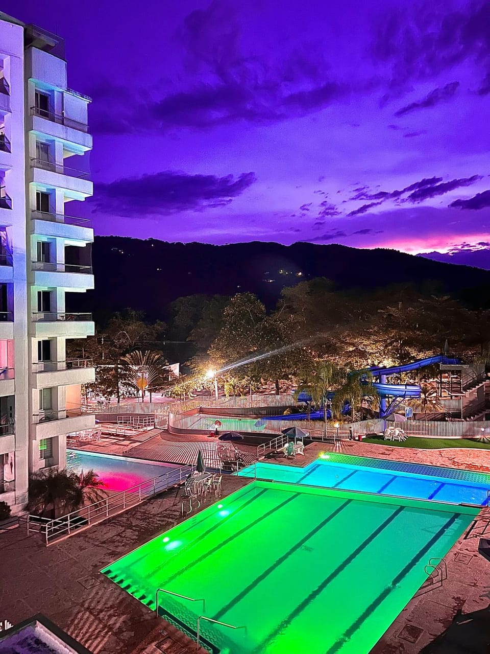 Night, Mountain view, Swimming pool