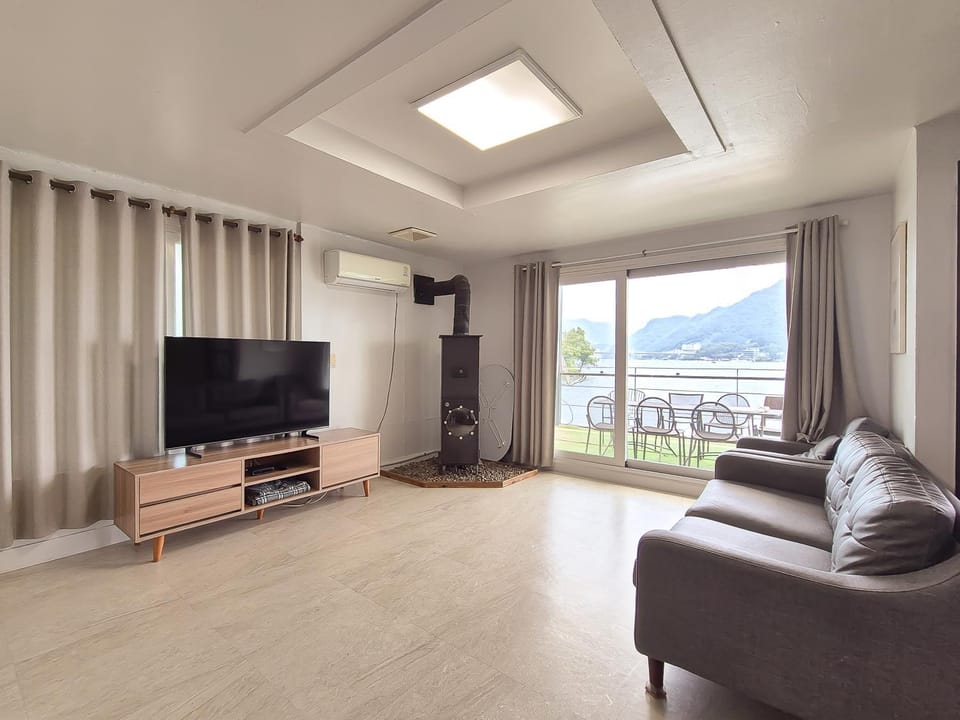Natural landscape, TV and multimedia, Balcony/Terrace, Living room, Lake view, fireplace, air conditioner
