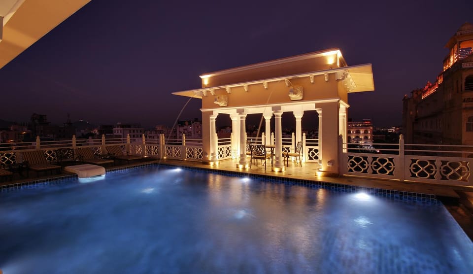 Property building, Swimming pool, Sunset