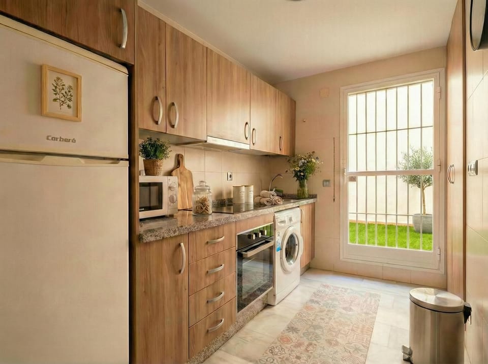 Balcony/Terrace, Kitchen or kitchenette, Photo of the whole room, oven, toaster, washing machine