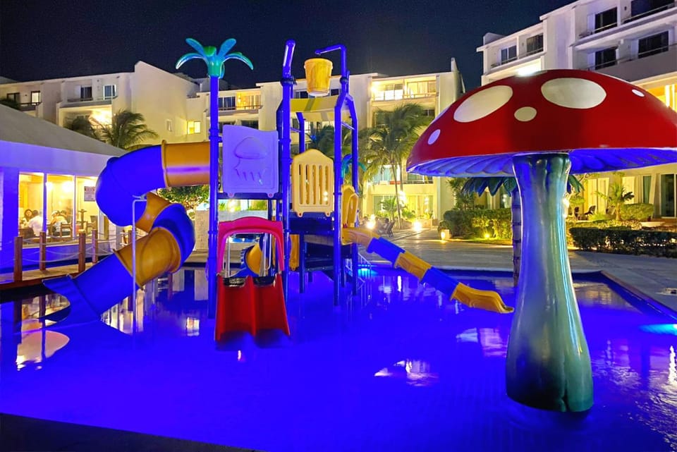 Night, Aqua park, Swimming pool