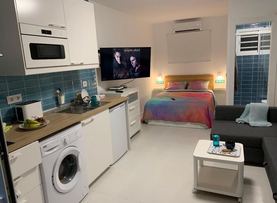 Bed, Kitchen or kitchenette, Living room