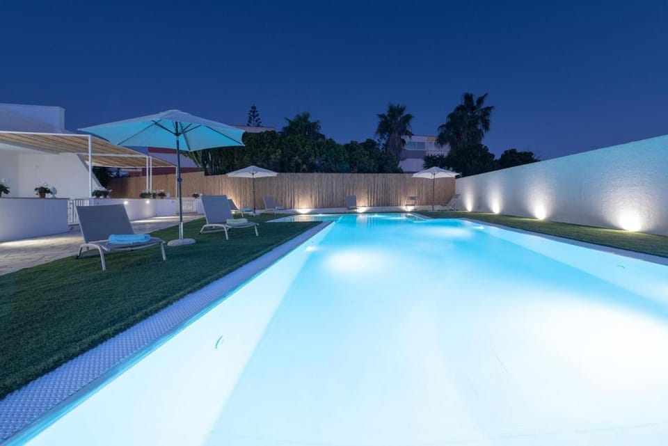 Night, Pool view, Swimming pool