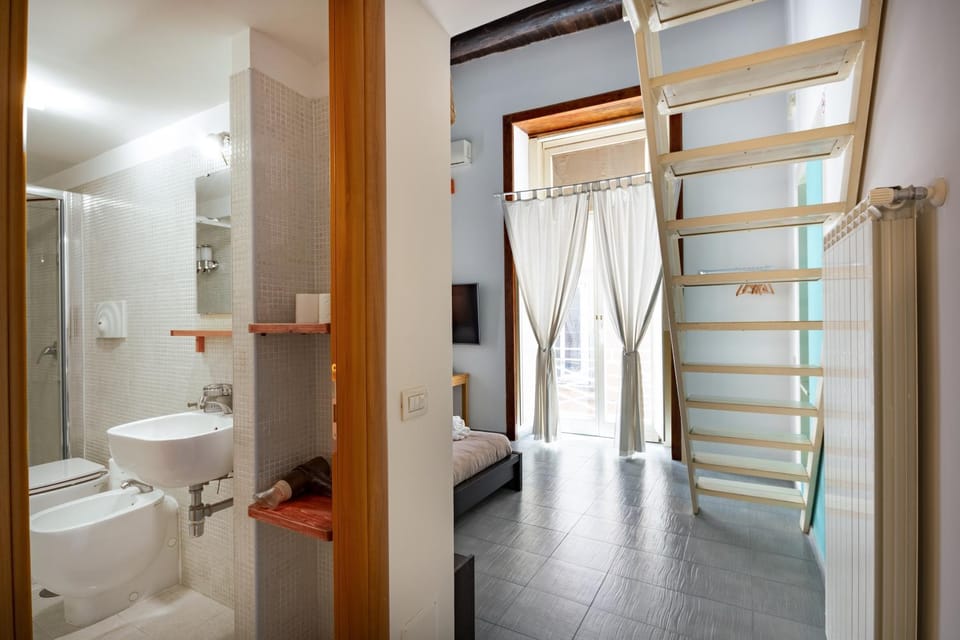 Shower, Toilet, Bed, Bathroom, Photo of the whole room, Bedroom