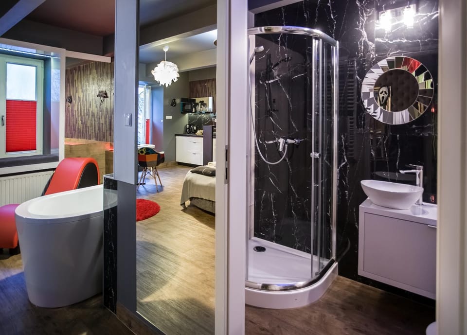 Shower, Bathroom, Photo of the whole room, Decorative detail, Bath