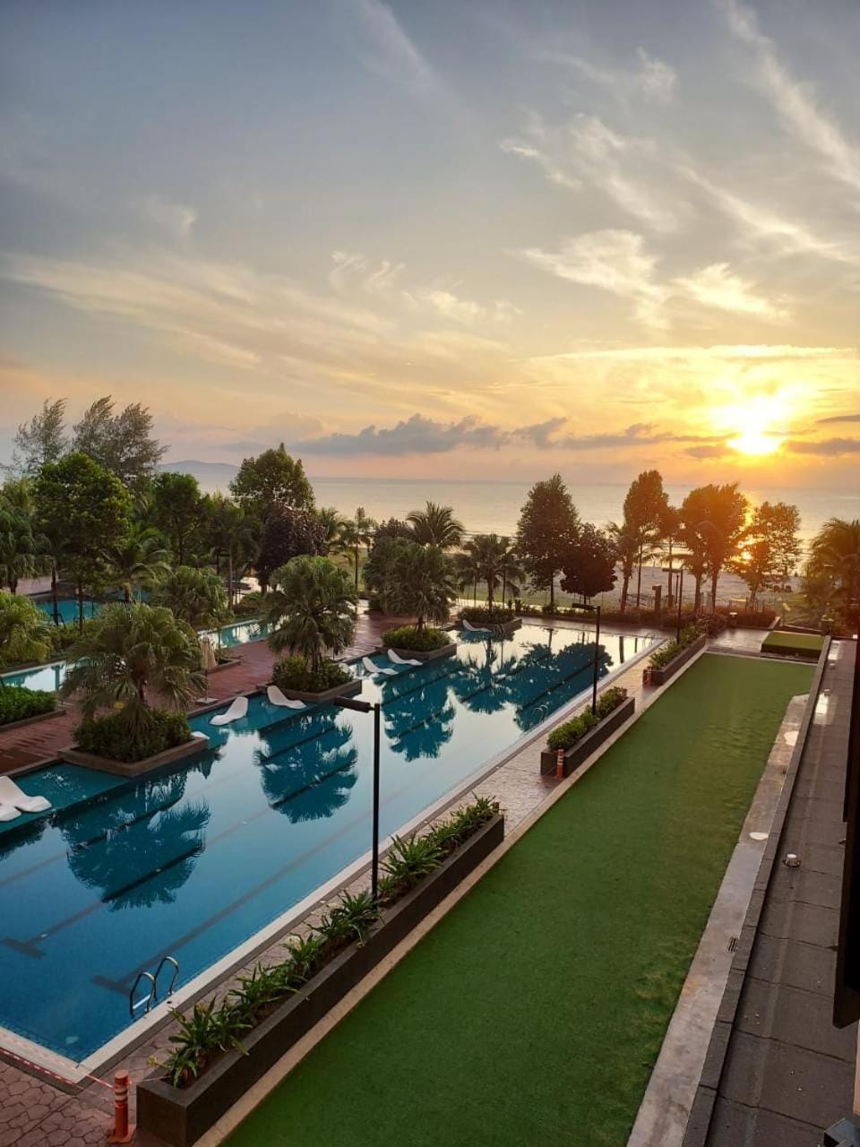 Pool view, Sea view, Swimming pool, Sunrise