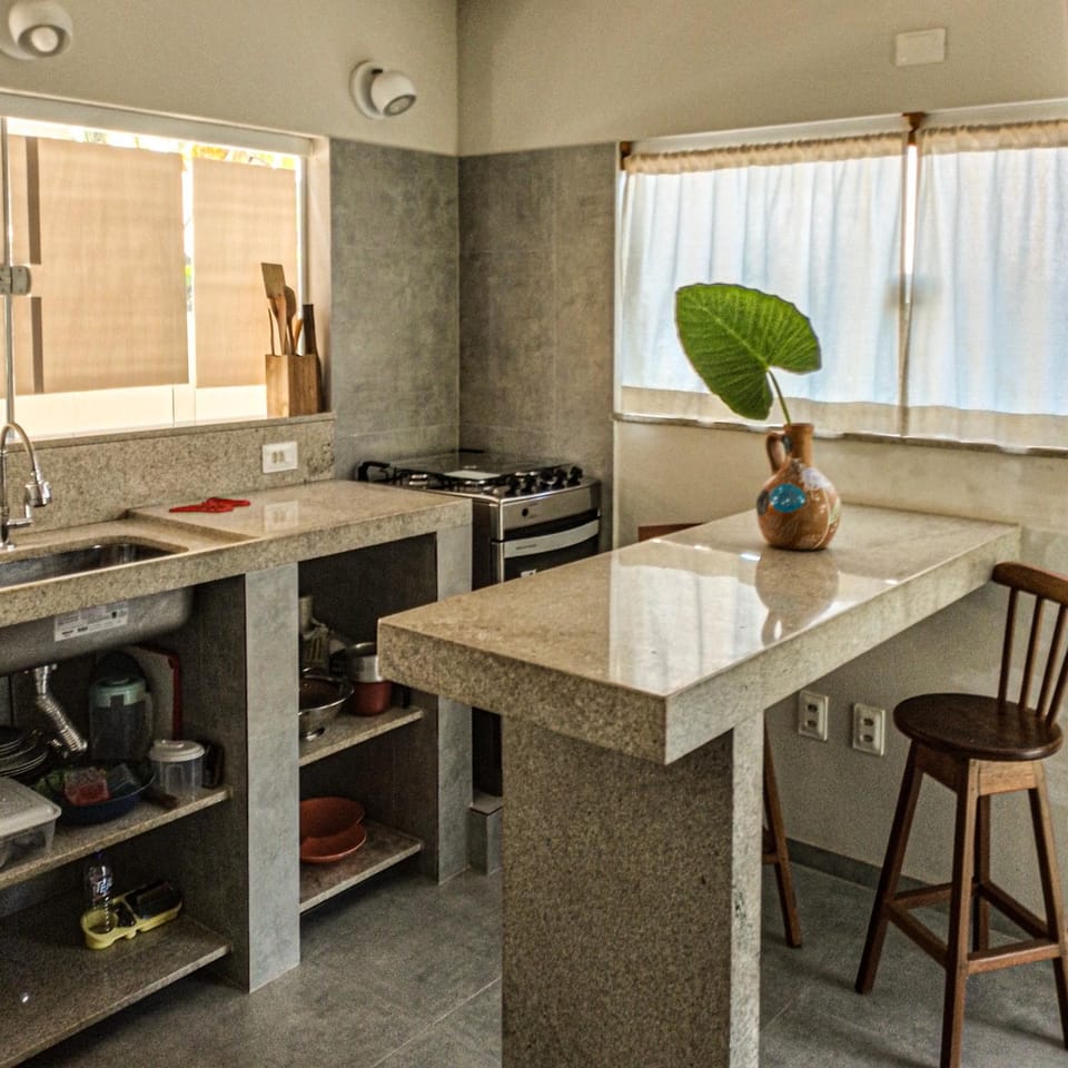 Kitchen or kitchenette, stove