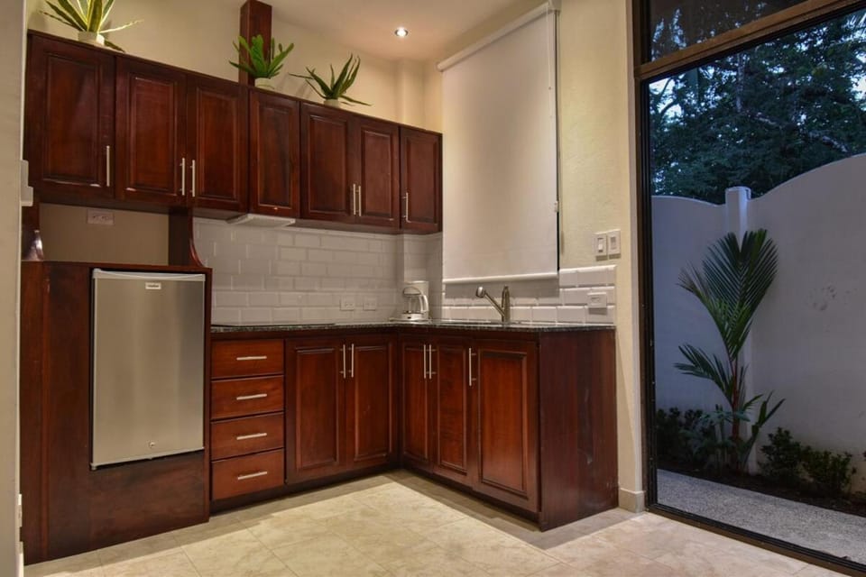 Kitchen or kitchenette, minibar, stove