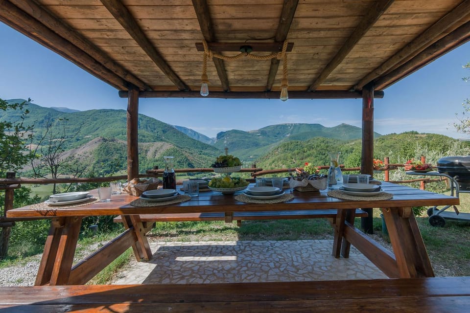 Patio, Natural landscape, Dining area, Mountain view