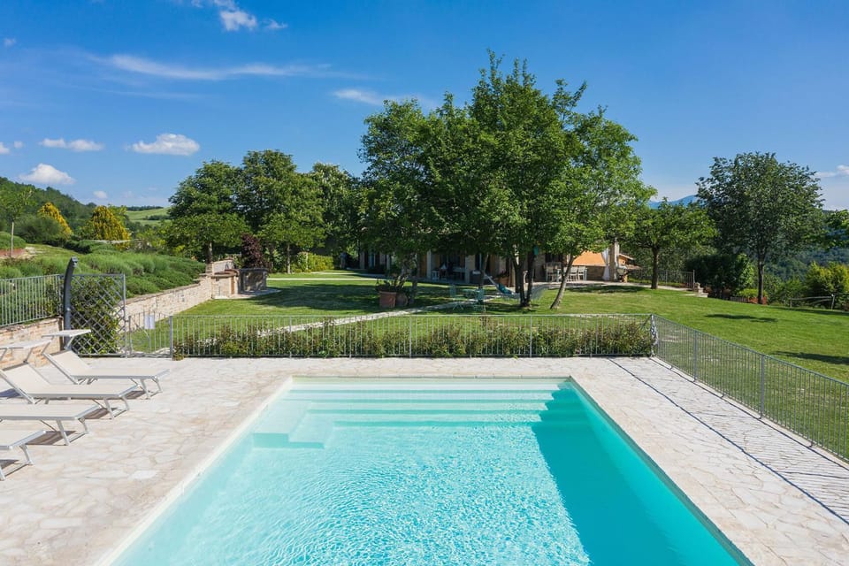 Natural landscape, Garden, Garden view, Pool view, Swimming pool, sunbed