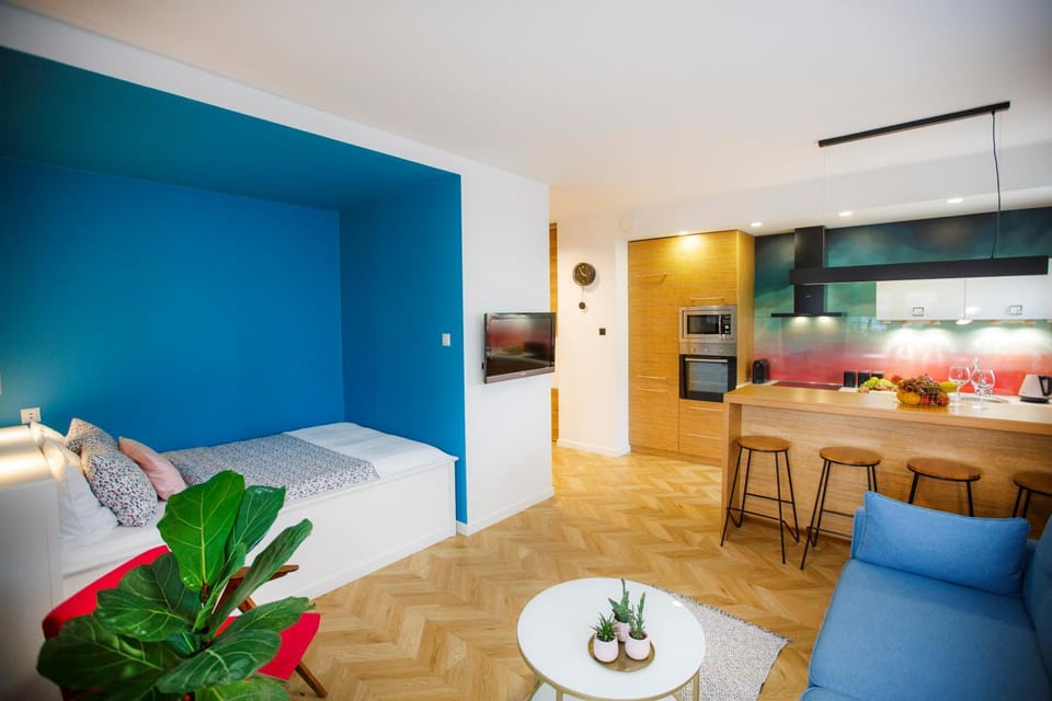 Bed, TV and multimedia, Kitchen or kitchenette, Living room, Photo of the whole room, Seating area, Dining area, Bedroom