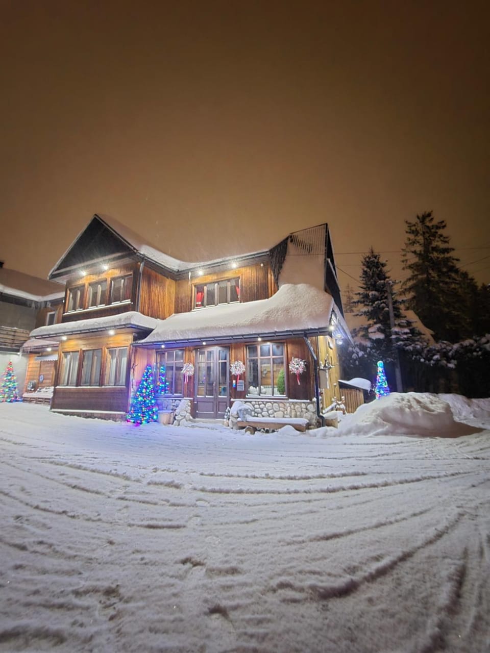 Property building, Night, Winter