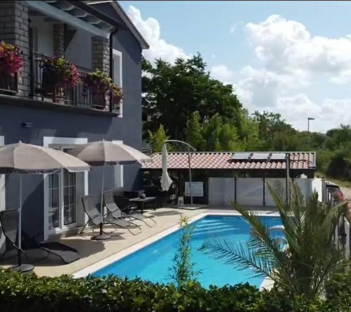 Swimming pool, sunbed