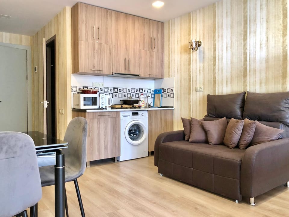 Coffee/tea facilities, Kitchen or kitchenette, Living room, Decorative detail, Decorative detail, Seating area, Dining area, microwave, stove, washing machine