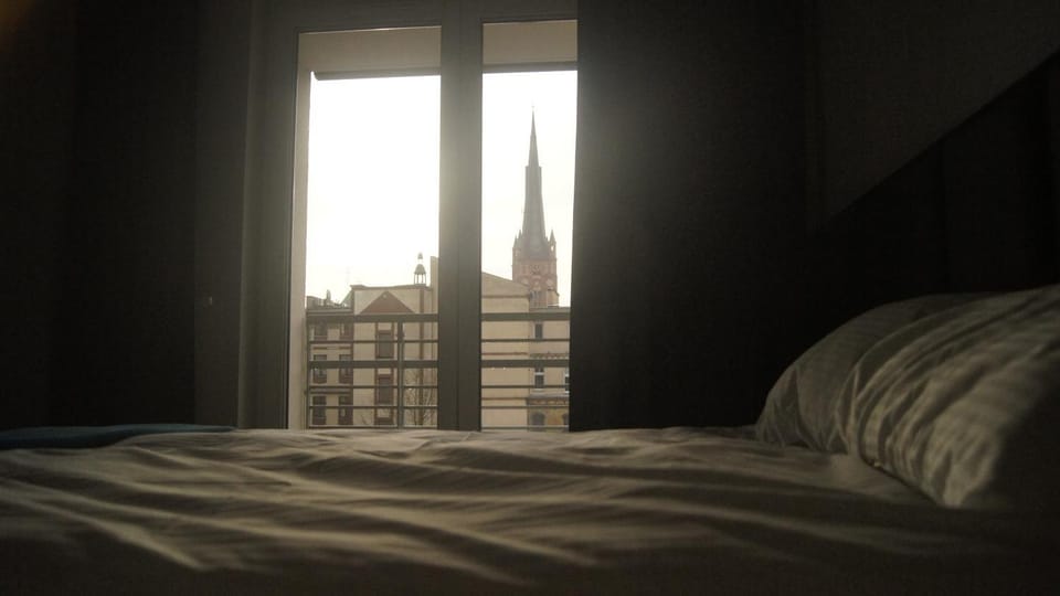 Bed, Bedroom, Inner courtyard view