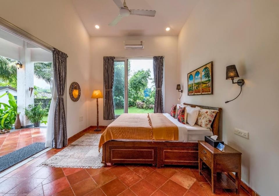 Bed, Garden view, air conditioner