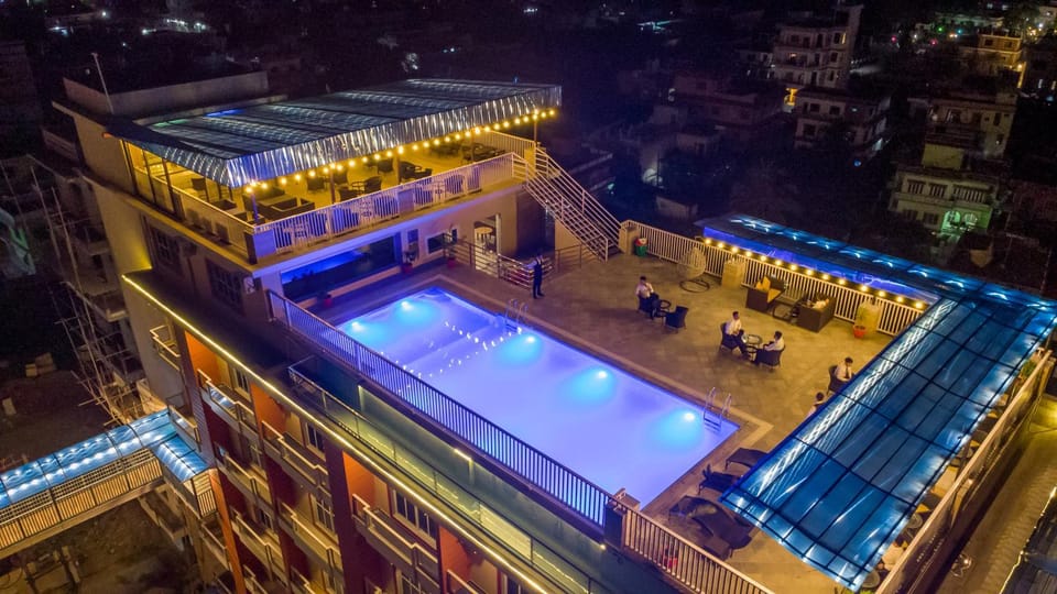Night, Pool view, Swimming pool