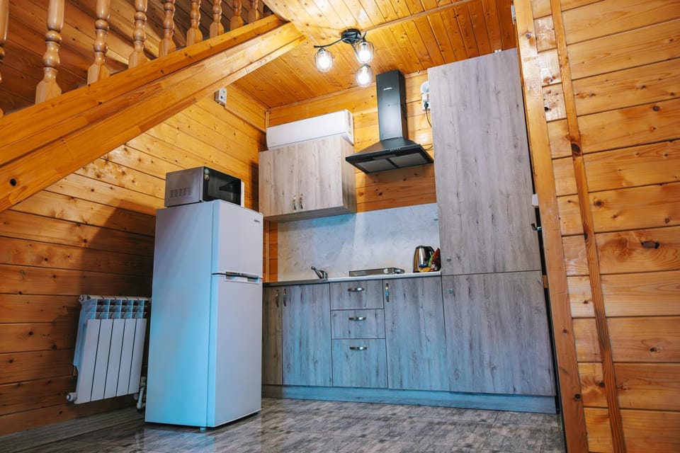 Kitchen or kitchenette, microwave, air conditioner