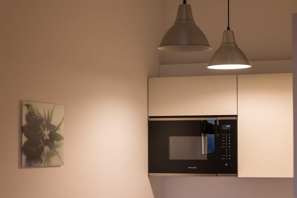 Kitchen or kitchenette, microwave