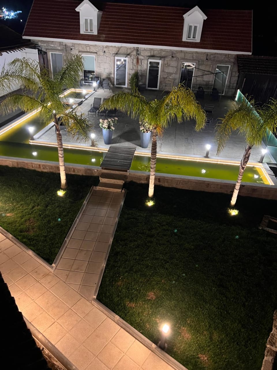 Property building, Night, Garden