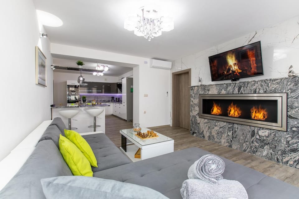 Living room, flat iron, kitchen