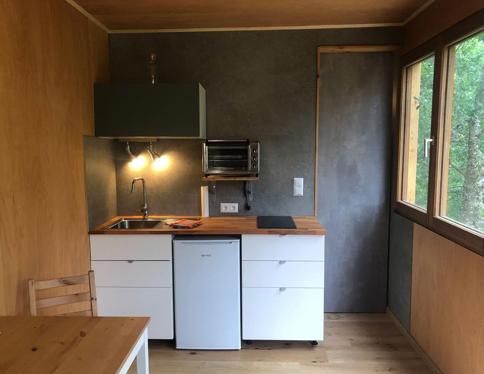 Kitchen or kitchenette, stove