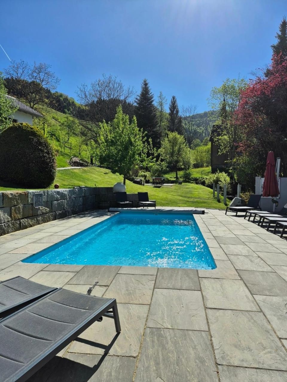 Spring, Day, Natural landscape, Garden, Garden view, Mountain view, Pool view, Swimming pool, sunbed