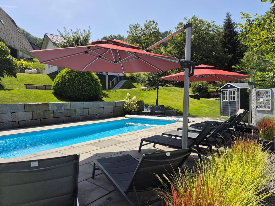 Patio, Spring, Day, Garden, Garden view, Pool view, Swimming pool, sunbed