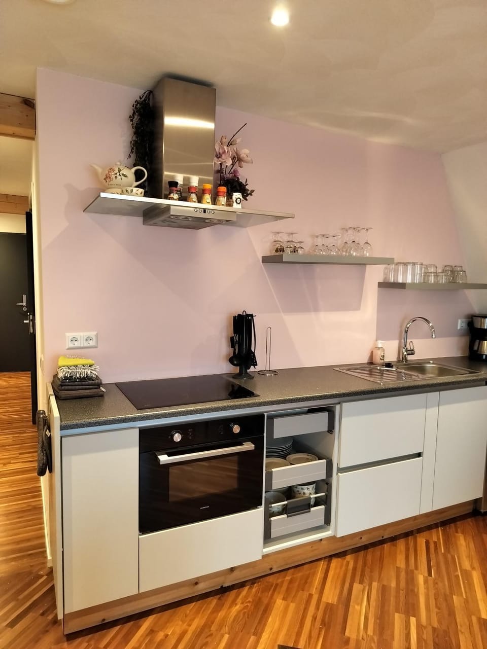 Kitchen or kitchenette, stove