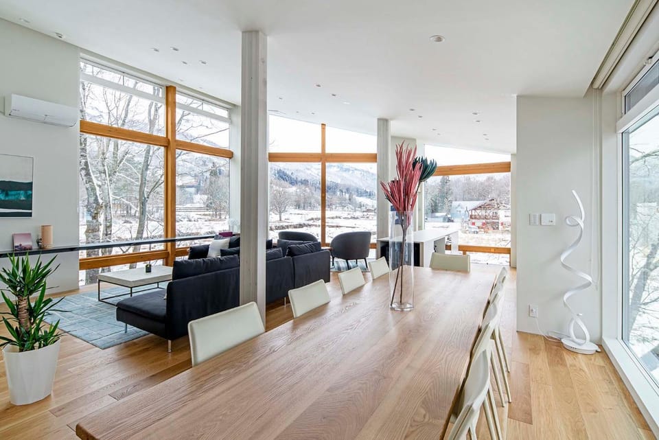 Winter, Kitchen or kitchenette, Living room, Photo of the whole room, Seating area, Dining area, Mountain view