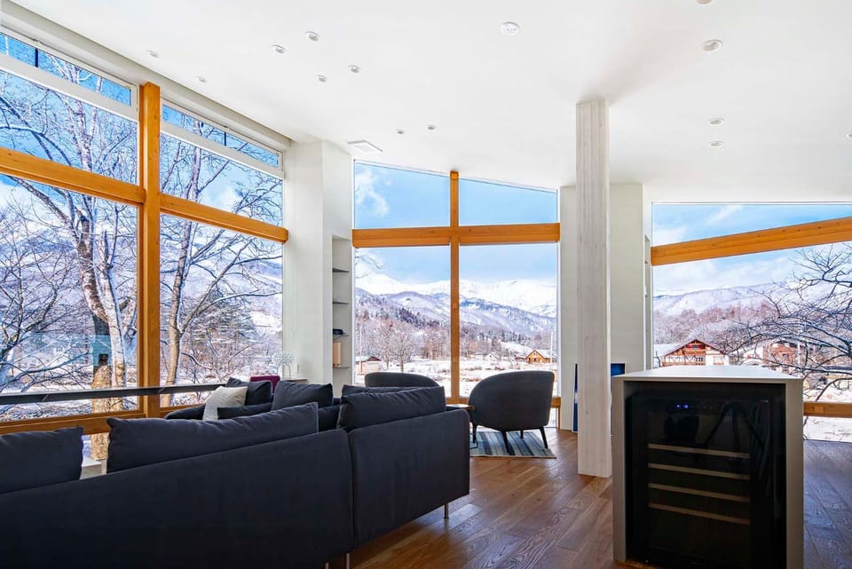 Winter, Living room, Seating area, Mountain view