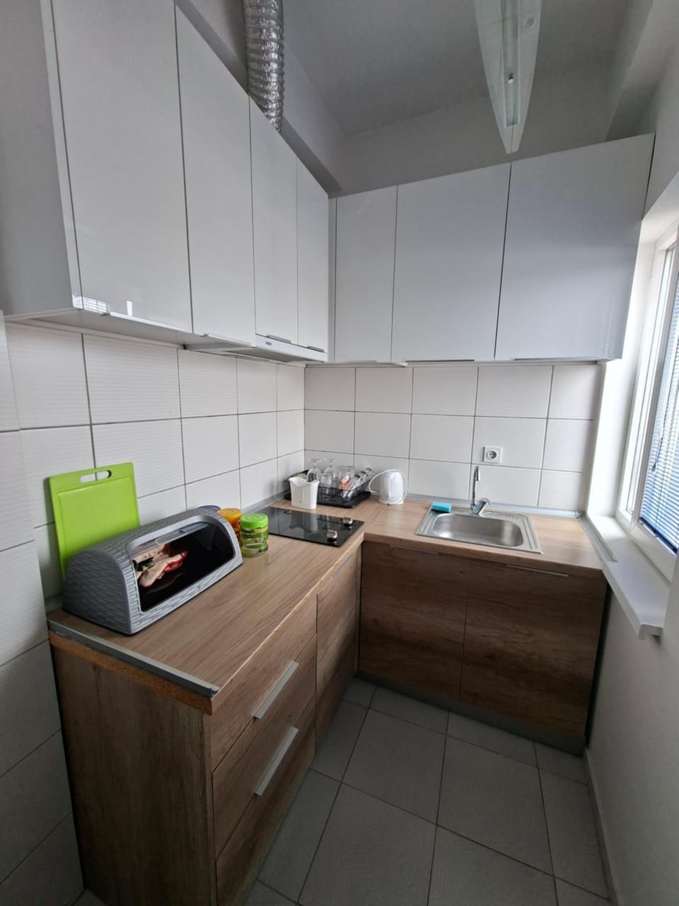 Kitchen or kitchenette, stove