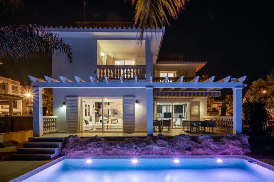 Property building, Night, Swimming pool