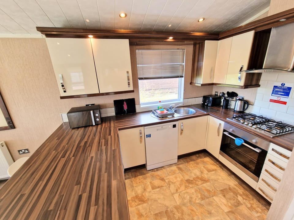 Kitchen or kitchenette, dishwasher, oven, stove, toaster