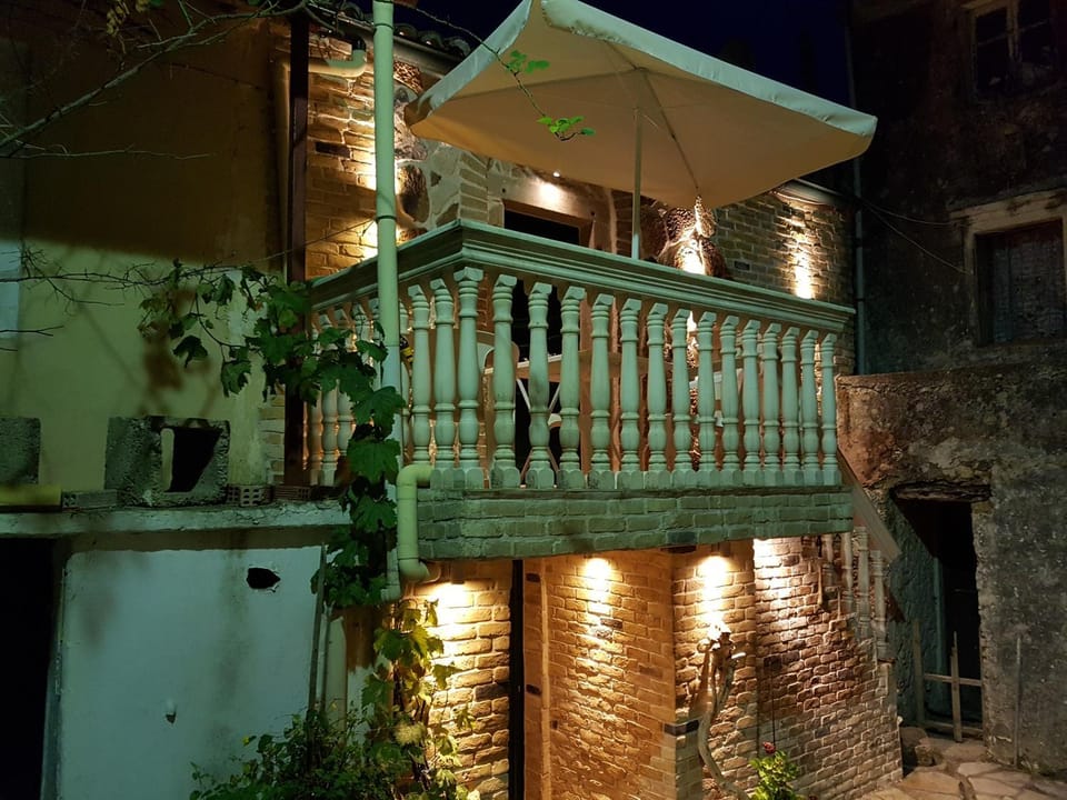 Property building, Patio, Facade/entrance, Night, Summer, Balcony/Terrace