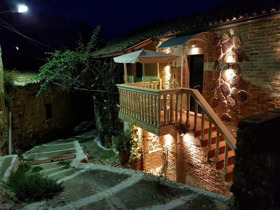 Property building, Patio, Facade/entrance, Night, Summer, Balcony/Terrace