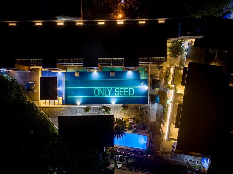 Property building, Night, Pool view, Swimming pool