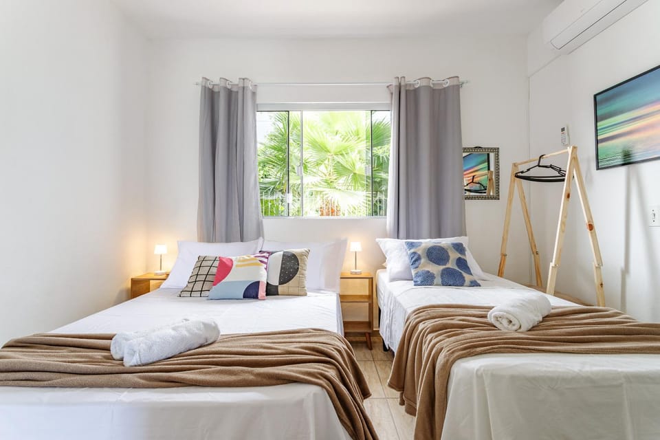 Bed, Photo of the whole room, Bedroom, towels, air conditioner